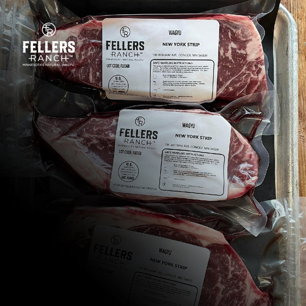 12 oz New York Strip Premium Wagyu Steak | Fellers Ranch® | BMS Score of 6 - 10 | Minnesota's Finest Wagyu